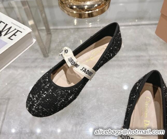 Good Quality Dior Mary Janes Ballet Flats in Black and White2 Cannage Tweed with Bow 814042