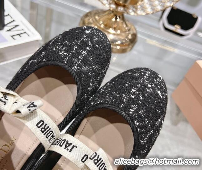 Good Quality Dior Mary Janes Ballet Flats in Black and White2 Cannage Tweed with Bow 814042