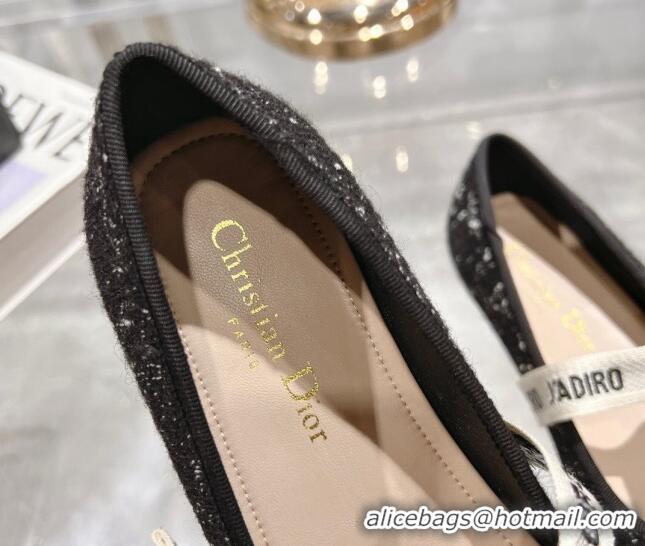 Good Quality Dior Mary Janes Ballet Flats in Black and White2 Cannage Tweed with Bow 814042