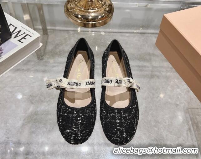 Good Quality Dior Mary Janes Ballet Flats in Black and White2 Cannage Tweed with Bow 814042