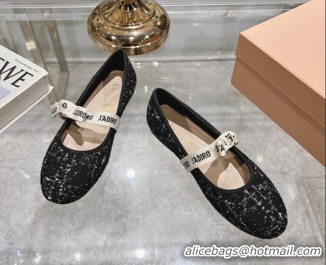 Good Quality Dior Mary Janes Ballet Flats in Black and White2 Cannage Tweed with Bow 814042