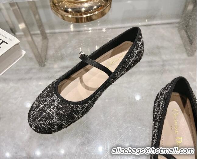 Pretty Style Dior Mary Janes Ballet Flats in Black and White Cannage Tweed with Pearl 814043