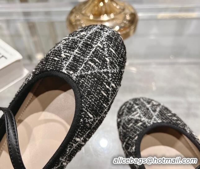 Pretty Style Dior Mary Janes Ballet Flats in Black and White Cannage Tweed with Pearl 814043