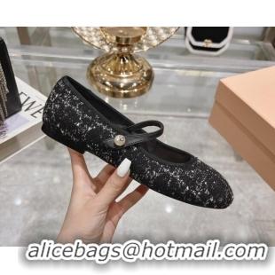 Popular Style Dior Mary Janes Ballet Flats in Black and White2 Cannage Tweed with Pearl 814044