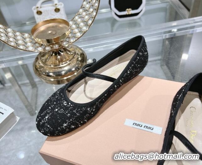 Popular Style Dior Mary Janes Ballet Flats in Black and White2 Cannage Tweed with Pearl 814044