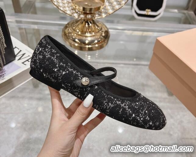 Popular Style Dior Mary Janes Ballet Flats in Black and White2 Cannage Tweed with Pearl 814044