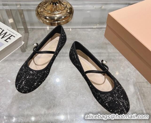 Popular Style Dior Mary Janes Ballet Flats in Black and White2 Cannage Tweed with Pearl 814044