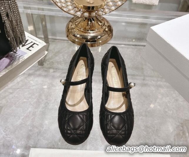 Most Popular Dior Mary Janes Ballet Pumps 5cm in Quilted Cannage Calfskin with Pearl Black 814048