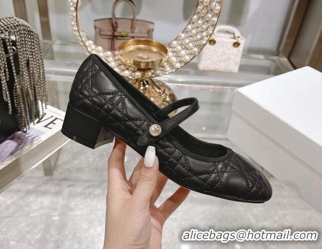 Most Popular Dior Mary Janes Ballet Pumps 5cm in Quilted Cannage Calfskin with Pearl Black 814048