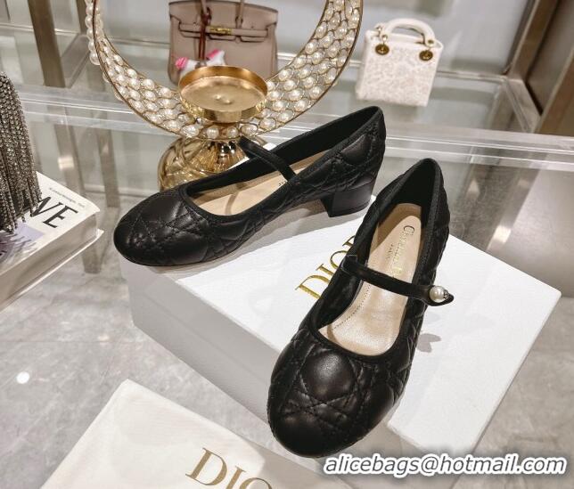 Most Popular Dior Mary Janes Ballet Pumps 5cm in Quilted Cannage Calfskin with Pearl Black 814048