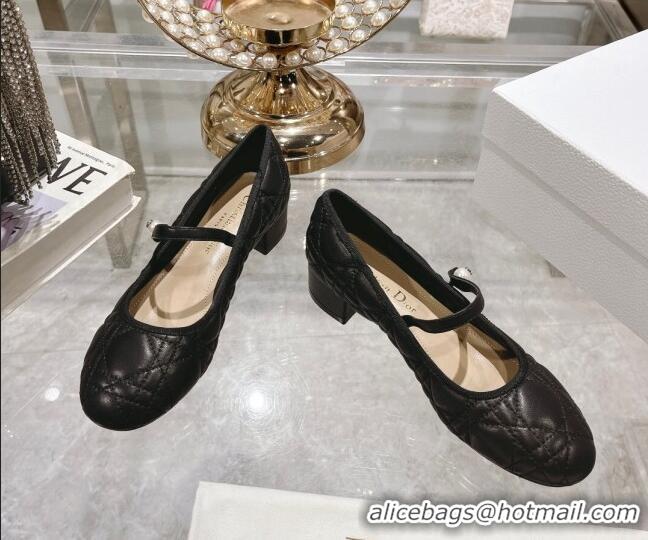 Most Popular Dior Mary Janes Ballet Pumps 5cm in Quilted Cannage Calfskin with Pearl Black 814048