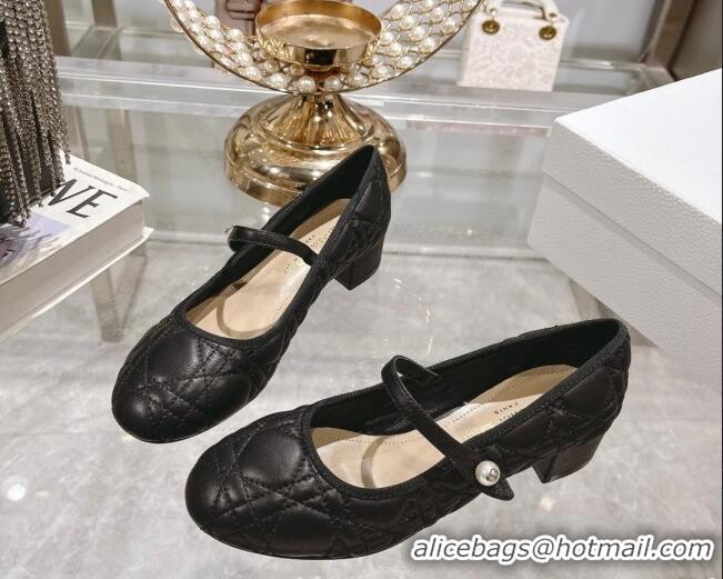 Most Popular Dior Mary Janes Ballet Pumps 5cm in Quilted Cannage Calfskin with Pearl Black 814048