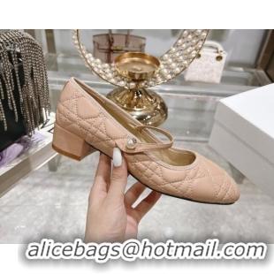 Top Design Dior Mary Janes Ballet Pumps 5cm in Quilted Cannage Calfskin with Pearl Rose Beige 814049