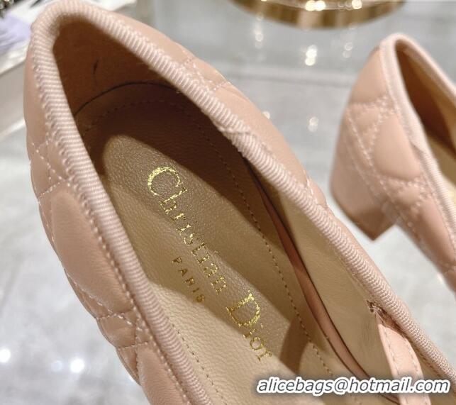 Top Design Dior Mary Janes Ballet Pumps 5cm in Quilted Cannage Calfskin with Pearl Rose Beige 814049