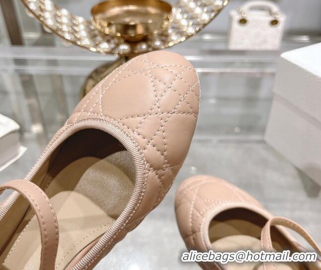 Top Design Dior Mary Janes Ballet Pumps 5cm in Quilted Cannage Calfskin with Pearl Rose Beige 814049