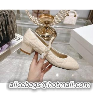 Hot Style Dior Mary Janes Ballet Pumps 5cm in Quilted Cannage Calfskin with Pearl Light Beige 814050