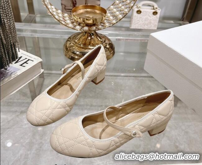 Hot Style Dior Mary Janes Ballet Pumps 5cm in Quilted Cannage Calfskin with Pearl Light Beige 814050