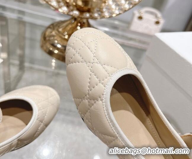 Hot Style Dior Mary Janes Ballet Pumps 5cm in Quilted Cannage Calfskin with Pearl Light Beige 814050