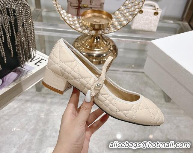 Hot Style Dior Mary Janes Ballet Pumps 5cm in Quilted Cannage Calfskin with Pearl Light Beige 814050