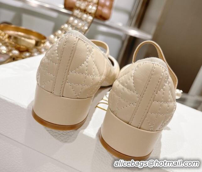 Hot Style Dior Mary Janes Ballet Pumps 5cm in Quilted Cannage Calfskin with Pearl Light Beige 814050