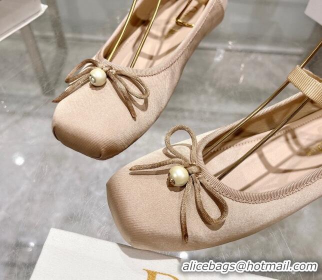 Low Cost Dior D-Joy Ballet Flats in Satin and Grosgrain with Lace-up Beige 814052