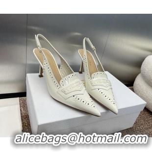 Cheap Price Dior Boy Slingback Pumps 8cm in Perforated Calfskin White 814055