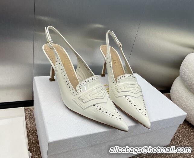 Cheap Price Dior Boy Slingback Pumps 8cm in Perforated Calfskin White 814055