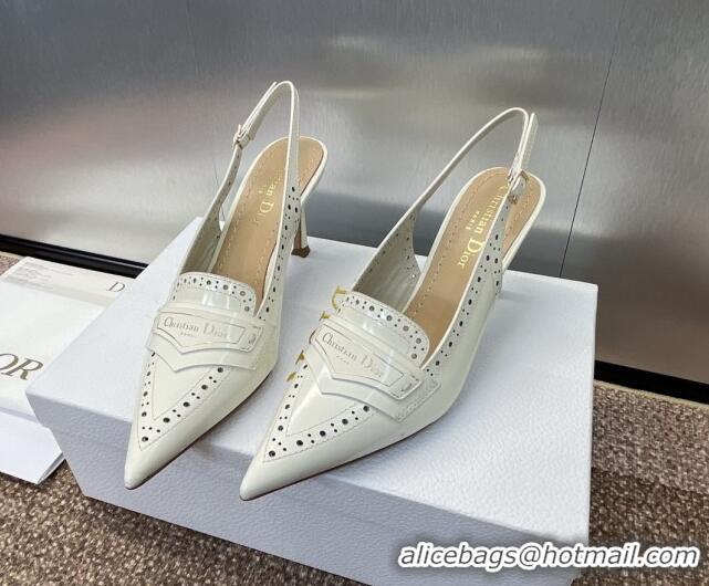 Cheap Price Dior Boy Slingback Pumps 8cm in Perforated Calfskin White 814055