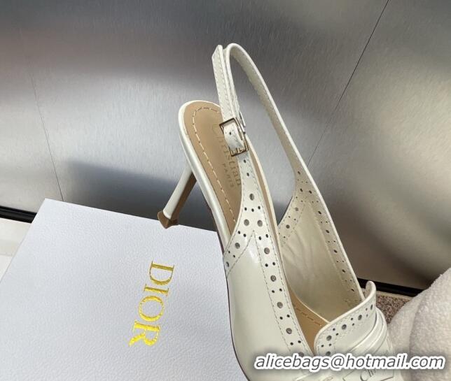 Cheap Price Dior Boy Slingback Pumps 8cm in Perforated Calfskin White 814055