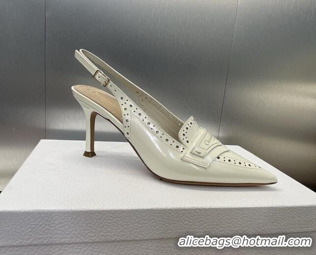 Cheap Price Dior Boy Slingback Pumps 8cm in Perforated Calfskin White 814055