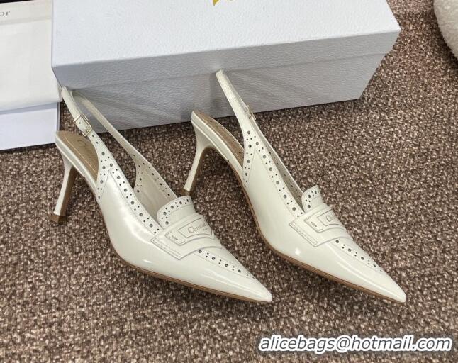 Cheap Price Dior Boy Slingback Pumps 8cm in Perforated Calfskin White 814055