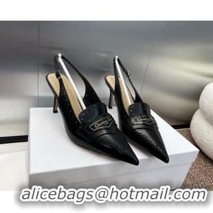 Duplicate Dior Boy Slingback Pumps 8cm in Perforated Calfskin Black 0814056