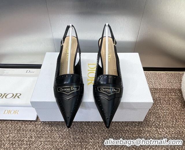 Duplicate Dior Boy Slingback Pumps 8cm in Perforated Calfskin Black 0814056