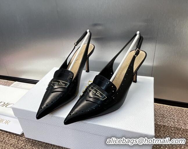 Duplicate Dior Boy Slingback Pumps 8cm in Perforated Calfskin Black 0814056