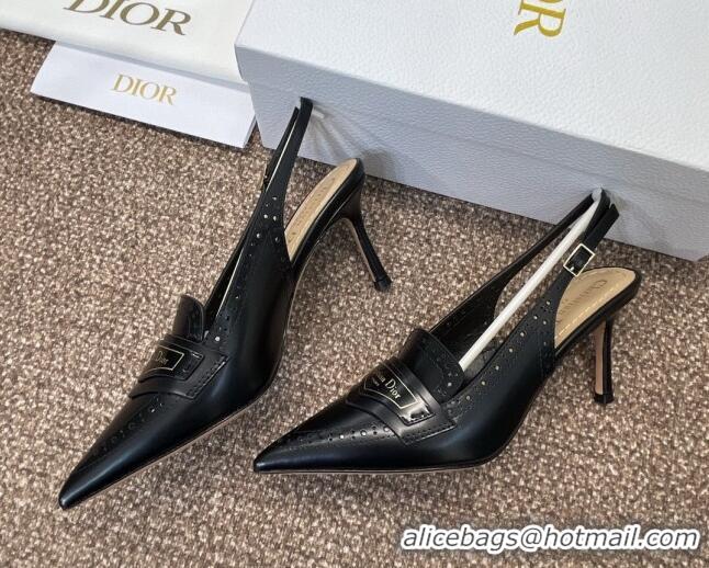 Duplicate Dior Boy Slingback Pumps 8cm in Perforated Calfskin Black 0814056