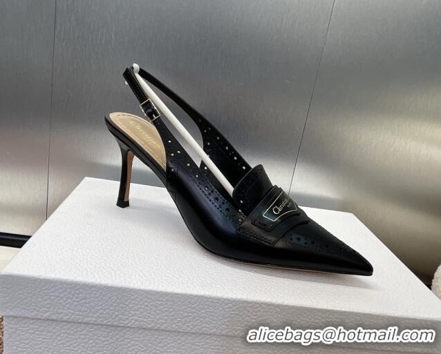 Duplicate Dior Boy Slingback Pumps 8cm in Perforated Calfskin Black 0814056