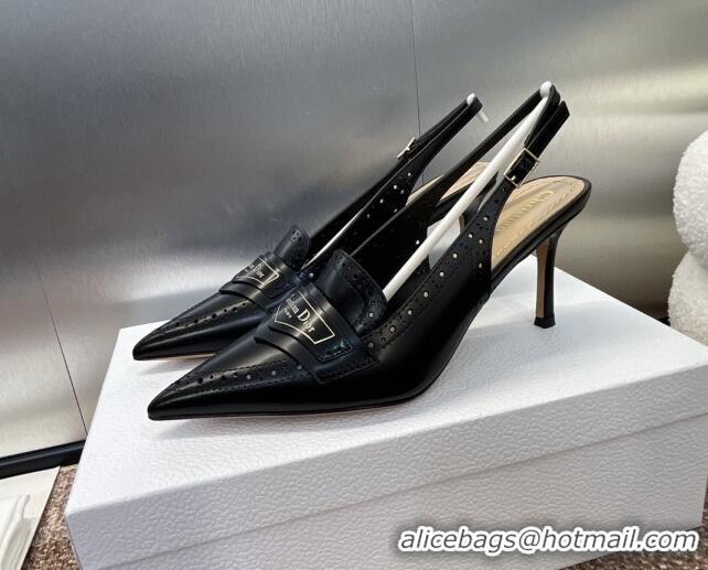 Duplicate Dior Boy Slingback Pumps 8cm in Perforated Calfskin Black 0814056