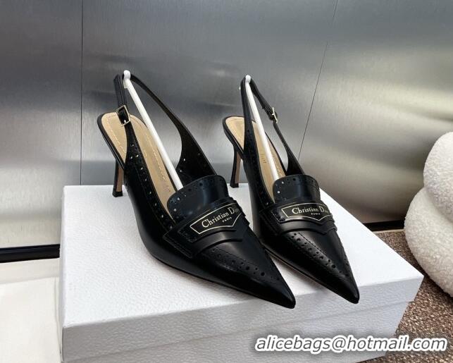 Duplicate Dior Boy Slingback Pumps 8cm in Perforated Calfskin Black 0814056