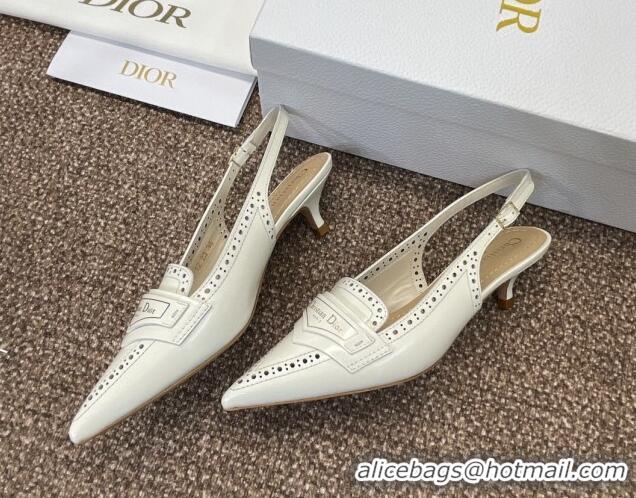 Durable Dior Boy Slingback Pumps 4cm in Perforated Calfskin White 814057