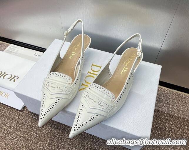 Durable Dior Boy Slingback Pumps 4cm in Perforated Calfskin White 814057