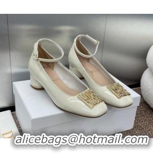 Hot Style Dior Miss Dior Pump 3.5cm in Patent Calfskin with Ankle Strap White 904123