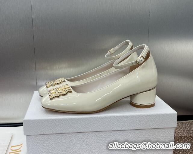 Hot Style Dior Miss Dior Pump 3.5cm in Patent Calfskin with Ankle Strap White 904123