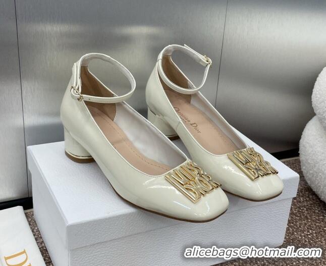 Hot Style Dior Miss Dior Pump 3.5cm in Patent Calfskin with Ankle Strap White 904123