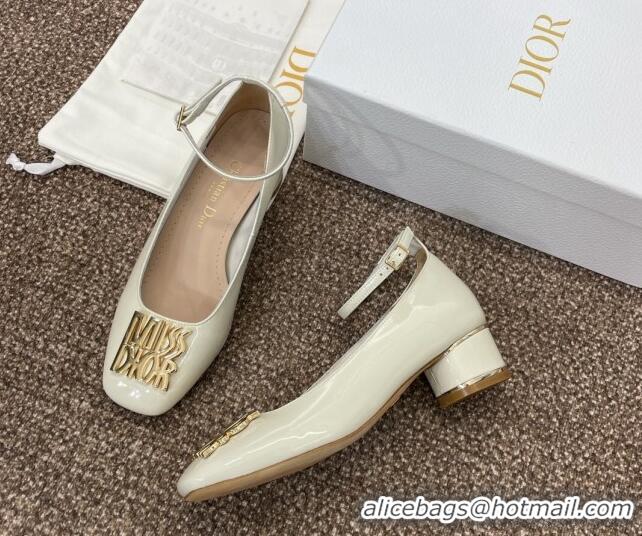 Hot Style Dior Miss Dior Pump 3.5cm in Patent Calfskin with Ankle Strap White 904123