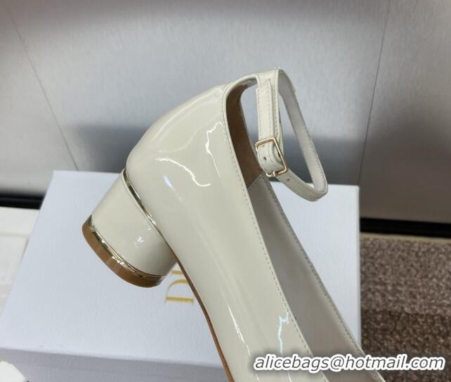 Hot Style Dior Miss Dior Pump 3.5cm in Patent Calfskin with Ankle Strap White 904123