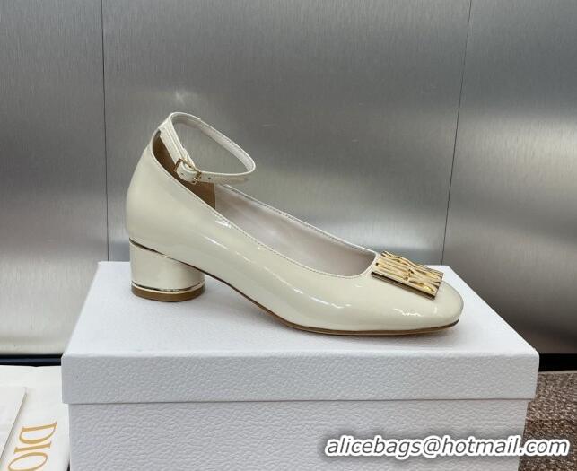 Hot Style Dior Miss Dior Pump 3.5cm in Patent Calfskin with Ankle Strap White 904123