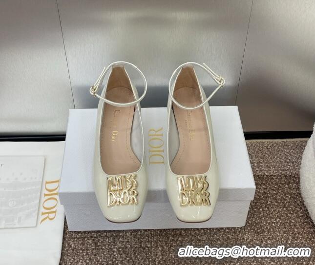 Hot Style Dior Miss Dior Pump 3.5cm in Patent Calfskin with Ankle Strap White 904123