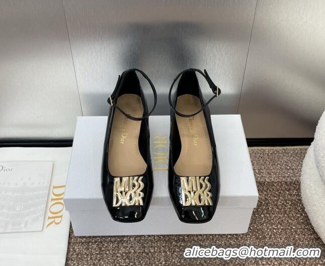 Grade Quality Dior Miss Dior Pump 3.5cm in Patent Calfskin with Ankle Strap Black 904124