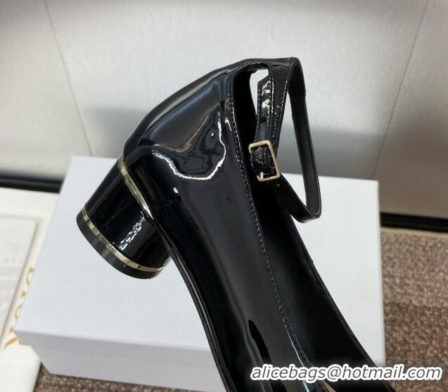 Grade Quality Dior Miss Dior Pump 3.5cm in Patent Calfskin with Ankle Strap Black 904124