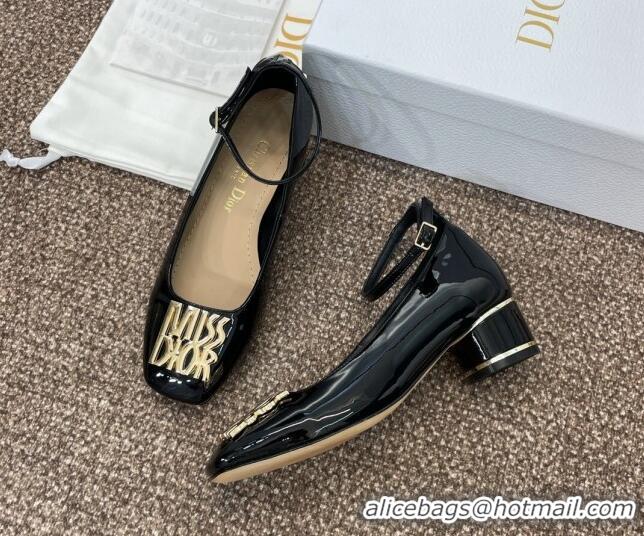 Grade Quality Dior Miss Dior Pump 3.5cm in Patent Calfskin with Ankle Strap Black 904124